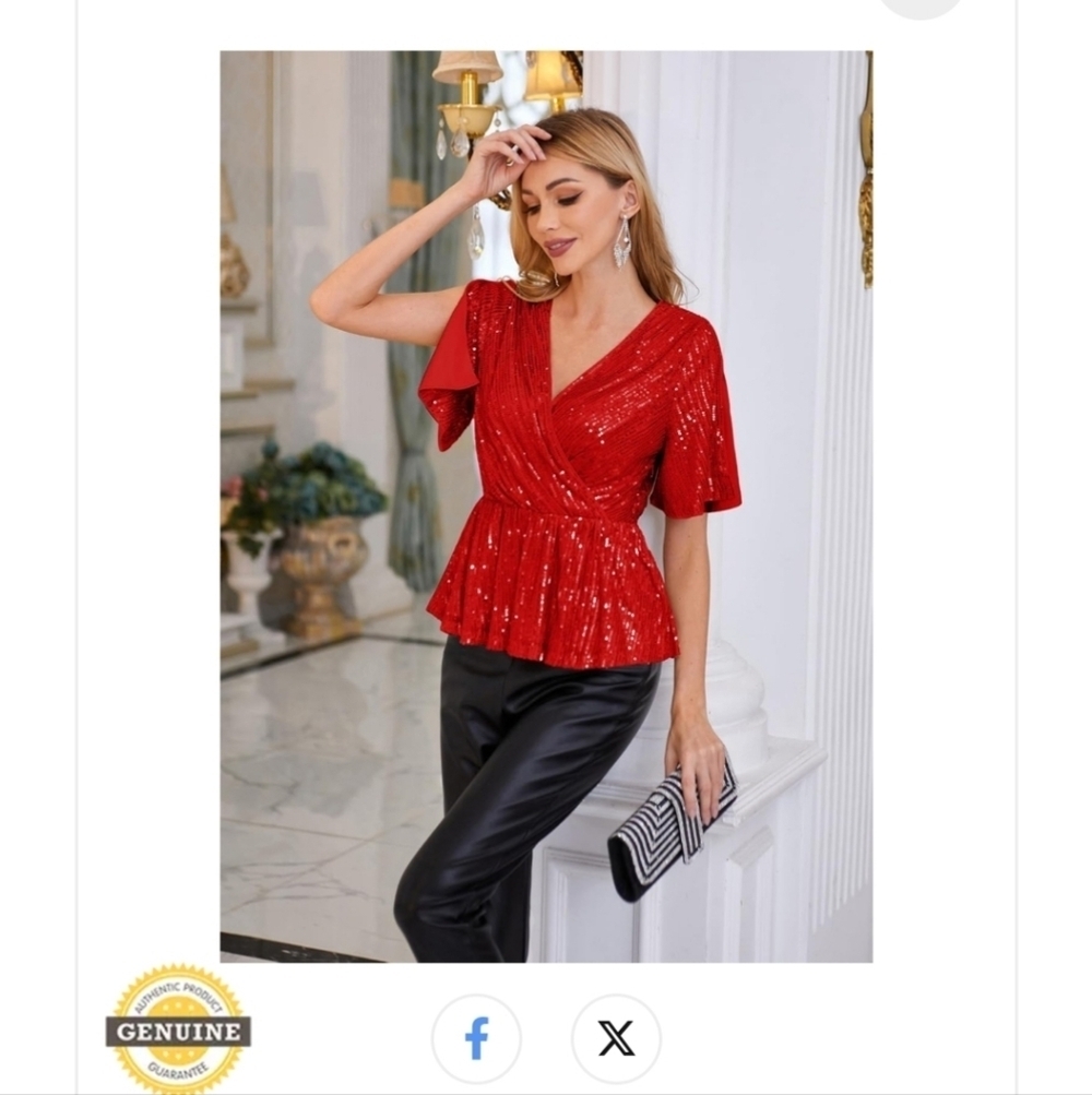 NWOT GRACE KARIN Glitter Sequin Peplum Top with Split Sleeve for Women 2x